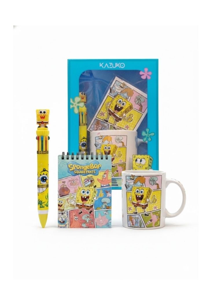 KAZUKO SpongeBob SquarePants Gift Set with Ceramic Mug, Notebook & Multi-Color Pen – Cartoon Character Stationery Set - Image 1